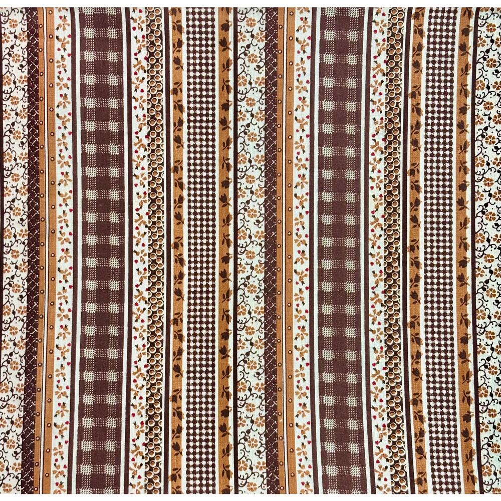 Vintage Brown Stripe Cotton Fabric 40"L x 45"W Tiny Red Hearts Floral - Picture 2 of 2